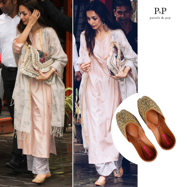 Malaika Looks Waoo in This Golden Heavy Work Juttis