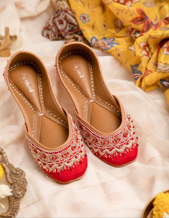Red Hand Embroidered Jutti for Women