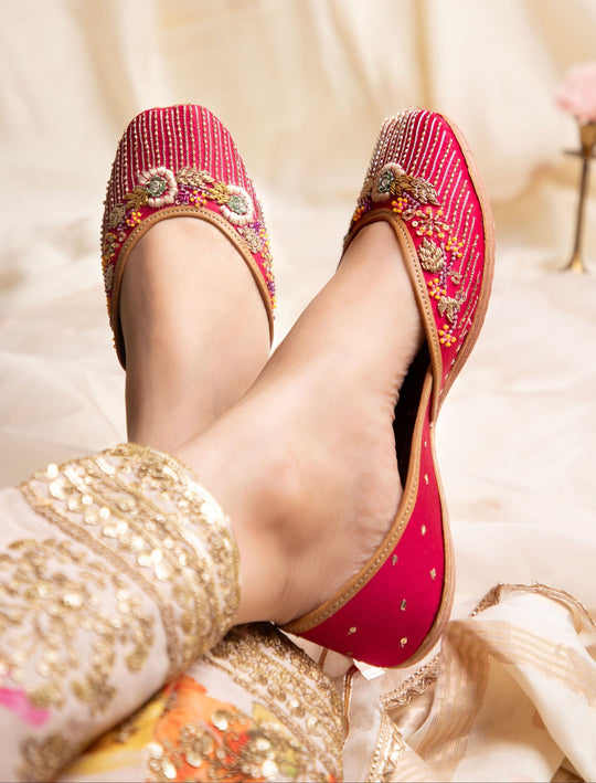 Hot Pink Hand Embroidered Jutti