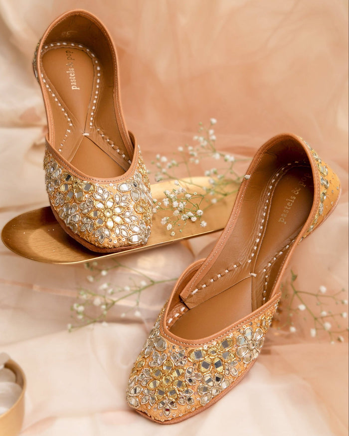 Gold Mirror Embroidered Jutti for Women