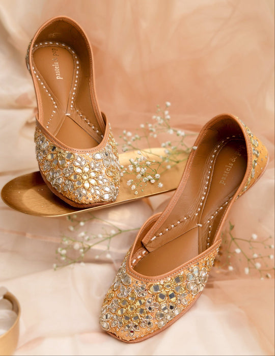 Gold Mirror Embroidered Jutti for Women