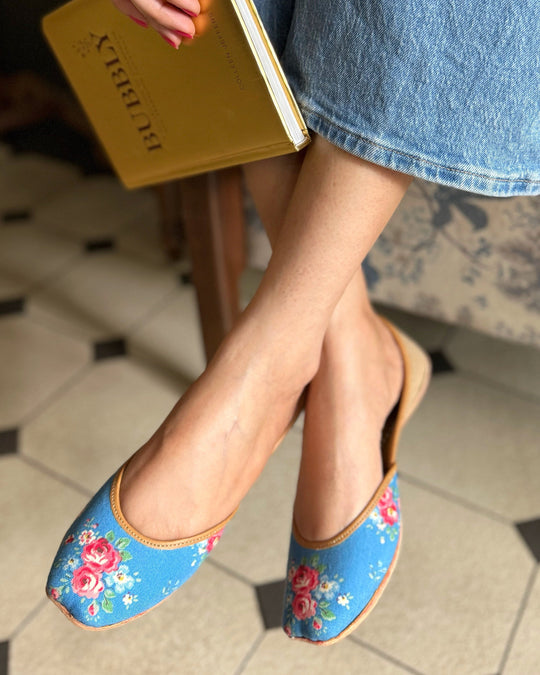 Blue Floral Denim Jutti for Women