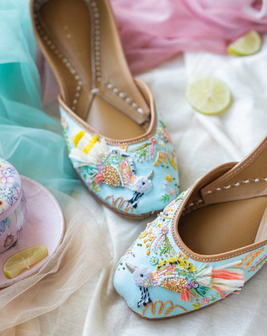 Birds of Paradise Hand Embroidered Jutti | Pastels and Pop